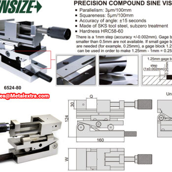 INSIZE Precision Compound  46° Sine Vise 6524-80 with Knob Screw (SKS Steel, HRC58-60) 80mm - Image 4