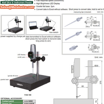 INSIZE Precision Digital Height Gauge 1158-100 Large Range (Res: 0.1µm/0.000005 Inch) Granite base, Accuracy: 3μm Range: ≤100 mm - Image 2