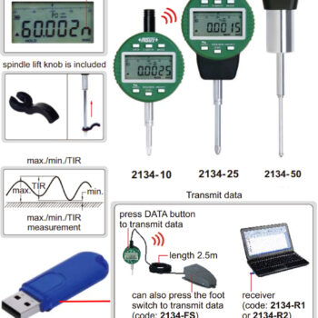 Alternative view of INSIZE Precision Test Indicator 2134-25 TIR (Wireless output, Res; 0.0005mm), Accuracy ±3μm, Range 25.4mm/1"