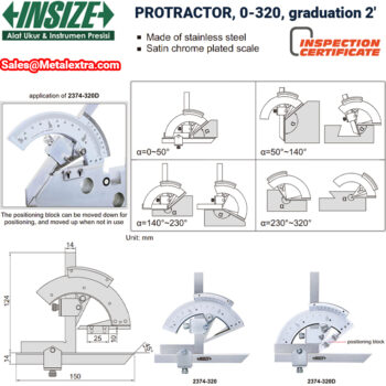 INSIZE Protractor 2374-320 (150mm blade) Graduation: 2', Accuracy: ±2', Range: 0-320° - Image 7