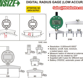 INSIZE Digital Radius Gauge 2183 (Res; 0.001mm) Accuracy 1μm, Radius 5-910mm - Image 6