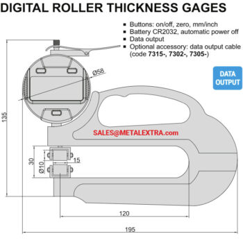 Alternative view of INSIZE Roller Thickness Gauge 2877-4 (Data Output, Resolution 0.01mm) Range; ≤⌀4.5mm/0.18 Inch