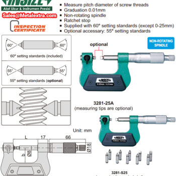 Alternative view of INSIZE Screw Thread Micrometer 3281 (Resolution 0.01mm) Accuracy ±4μm, Range;  ⌀25mm - 300mm