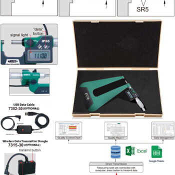 INSIZE Digital Sheet Micrometer 3539 (Data out, Grad: 0.001mm) Water Resistant IP 65, Jaw; ≤155mm - ≤310mm, Accuracy; ±4μm, Range; ≤25mm - Image 4