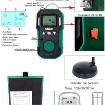 INSIZE Single Gas Detector 0611-SG01 (Rechargable, Micro USB) Water Resist IP65, Combustible Gas range: EX, including CH4, C3H8, H2, optional; O2, CO, H2S, NO, NH3, PH3 - Image 6