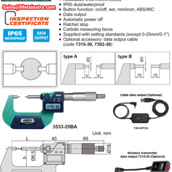INSIZE Spline Anvil Digital Micrometer 3533 (Cable Output, Resolution 0.0002mm) IP 65, Accuracy ±4µm, Range; ⌀25mm - ⌀175mm - Image 2