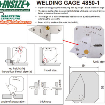 INSIZE Square Welding Gauge 4850-1 Japanese Style (Stainless Steel Ruler, Res; 1mm) Accuracy; ±0.5mm, Range; ≤18mm - Image 4