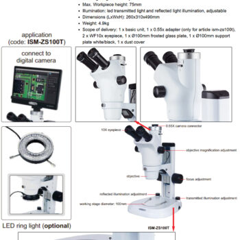 INSIZE Stereo Microscope ISM-ZS100T Advance Type (Trinocular viewing head 30°) Zoom Optical Magnification; 6X - 50X - Image 5