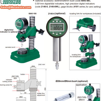 Alternative view of INSIZE Test Indicator Stand 6845-100 with Serrated Anvil (Stem; Ø28mm) Range; 70-140mm, Vertical; 216mm, flatness; ±1µm