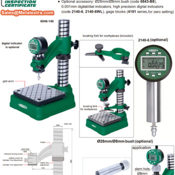 Alternative view of INSIZE Test Indicator Stand 6846-140 with Grid Anvil (Stem; Ø28mm) Range; 70-140mm, Vertical; 305mm, flatness; ±1µm