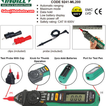 INSIZE Pen Multimeter 9241-ML200 (Max RMS 200mA, Resolution; 10μA/0.1mA) Category CAT III-600V, DC Range; 20mA - 200mA - Image 5