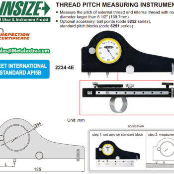 INSIZE Thread Pitch with Dial Indicator 2234 (API 5B Standard, Res; 0.01mm) Accuracy; 0.02mm. Range; 12.7-101.6mm / 0.5-4 Inch - Image 4