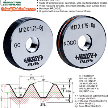 INSIZE Thread Ring Gage Metric 4631 Go/NOGO (Standar ISO 1502, METRIC) Range; M1 - M68 - Image 5