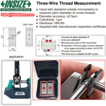 INSIZE Three Wire Tip 7382 (Thread Anvil For External Micrometer Spindle ⌀6.35mm - ⌀6.50mm) Accuracy; ±0.5μm, Range; ⌀0.2mm - ⌀6mm - Image 3