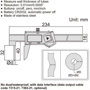 Alternative view of INSIZE Tube Thickness Caliper 150mm, Wireless Output, 1161-150AWL