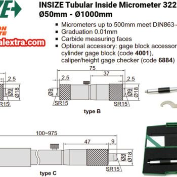 INSIZE Tubular Inside Micrometer 3229, DIN863-4 (Telescopic Gage), Ø50mm - Ø1000mm - Image 3