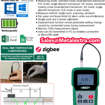 Alternative view of INSIZE Ultrasonic Thickness Gauge ISU-800DWL Advance type RECHARGEABLE (Wireless/Mini-USB, Res; 0.001mm, Frequency; 3Hz-15Hz) Accuracy : ±0,02mm, Range; ≤0.35mm - 28mm