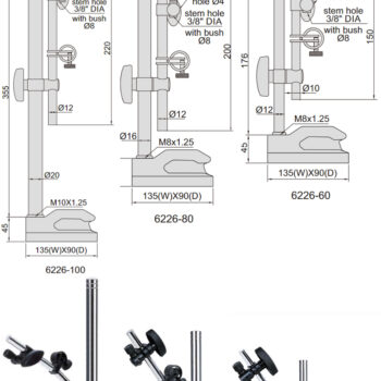 Alternative view of INSIZE Universal Measuring Stand 6226 Series (Non-Magnetic Base) Stem; Ø8mm, Ø4mm, 3/8 Inch