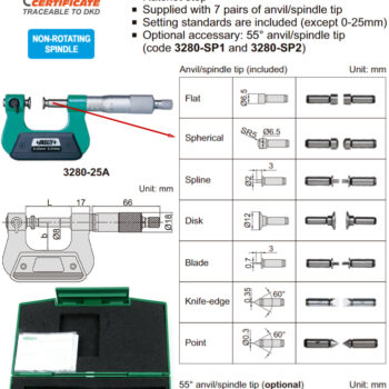 INSIZE Universal Micrometer 3280, Non-rotating Spindle (DIN 863-3, Graduation: 0.01mm) Range; ≤Ø25mm - Ø200mm - Image 7