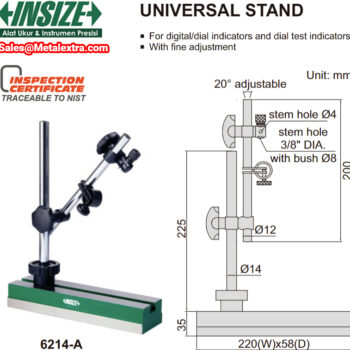 Alternative view of INSIZE Universal Stand 6214-A, Base; 220mm, Stem ⌀8mm, ⌀4mm