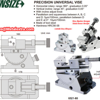 INSIZE Universal Vise 6521-80 45° (SKS Steel, HRC58-60) Jaw opening 70mm - Image 3