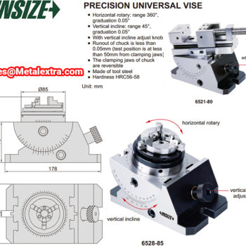 Alternative view of INSIZE Universal Vise 6528-85 Jaw Chuck Vertical incline 45° (SKS Steel, HRC58-60) Chuck opening Ø58mm