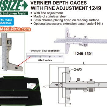 INSIZE Vernier Depth Gauge 1249 with fine adjustment (Graduation; 0.02mm/0.05mm) Accuracy; ±50μm, Range; ≤Ø150mm - Ø300mm - Image 4