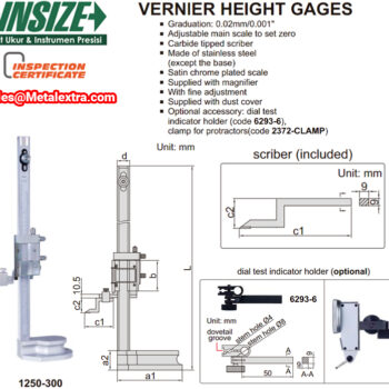 INSIZE Vernier Height Gauge 1250 (Carbide scriber) Accuracy; ±0.03mm, Range: ≤600mm / 24 Inch - Image 4
