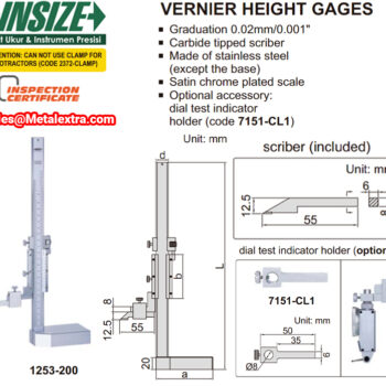 INSIZE Vernier Height Gauge 1253 (Carbide scriber) Accuracy; ±0.03mm, Range: ≤200mm / 8 Inch - Image 4