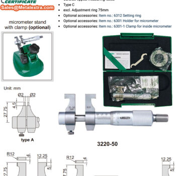 INSIZE Vernier Inside Micrometer 3220 (Basic, Resolution 0.01mm) Accuracy; ±7µm, Range; ≤Ø5mm - Ø100mm - Image 8