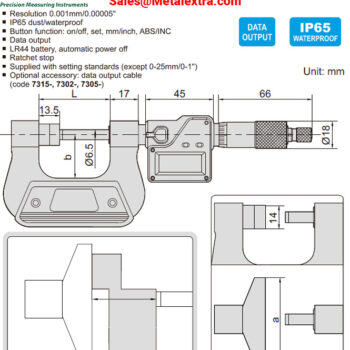 INSIZE Large Anvil Micrometer 3534 Flat Block (Cable Output, Resolution 0.001mm) Waterproof IP 65, Range; ⌀25mm - ⌀50mm - Image 2
