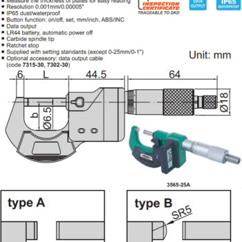 Alternative view of INSIZE Vertical Micrometer 3565, Cable Output, Resolution 0.001mm, IP65 ⌀25mm - ⌀50mm
