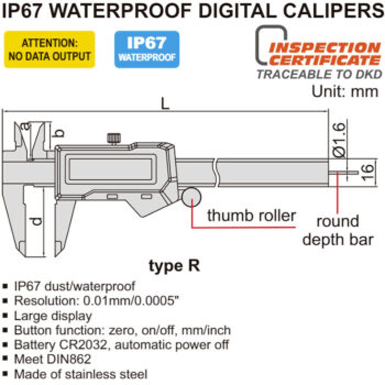 Alternative view of INSIZE Waterproof Caliper 0-150mm/ 0-6 inch 1126-150R IP67 Rod Depth Gauge