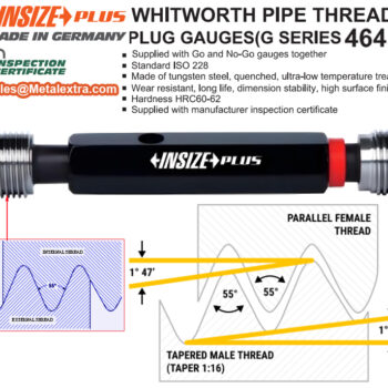 Alternative view of INSIZE Whitworth Pipe Thread Plug GO/NOGO Gauge 4645 (Standard ISO 228, Imperial) Range; G 1/16-28 - G 6-11