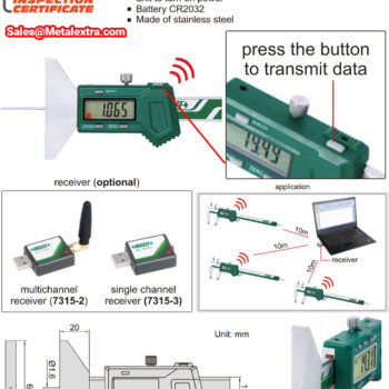 Alternative view of INSIZE Wireless Depth Gauge 1140-25WL (Flat Base, Anvil Round Bar Ø1.6mm) Accuracy; ±20µm, Range; 25mm - 50mm