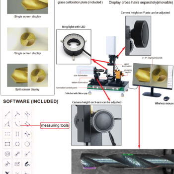 INSIZE Cutting Tool Microscope ISM-CT820 Measuring XY-axis (2Mp, Res; 1920x1080,1/2" Inch CCD, USB, HDMI, LCD 21.5 Inch) Zoom Magnification; 45X-290X - Image 5