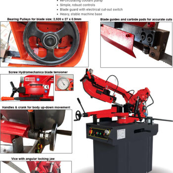 KARMETAL Manual Miter Bandsaw KMT CRAFT 220x250 (Motor 1.1KW/1.475HP ~1400 RPM) Cutting 60°; 90 x 85 mm, Cutting 45°; 150 x 140 mm - Image 10