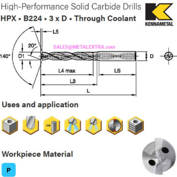 KENNAMETAL High-Performance Solid Carbide Drills HPX B224 3xD Through Coolant ø3-20mm - Image 3