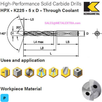 KENNAMETAL High-Performance Solid Carbide Drills HPX K225 5xD Through Coolant ø3-16.67mm - Image 3
