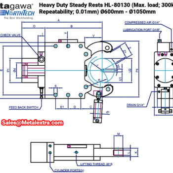 Alternative view of KITAGAWA Heavy Duty Steady Rests HL-80130 (Max. load; 300kN, Repeatability; 0.01mm) Ø600mm - Ø1050mm
