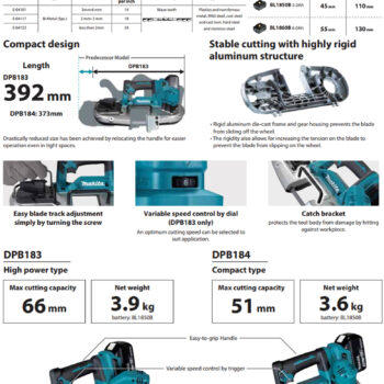 MAKITA Band Saw DPB184 18V LXT (Brushless motor; Sawblade 18tpi; 730 x 13 x 0.5mm) Cutting height max Ø51mm / 2 Inch - Image 4
