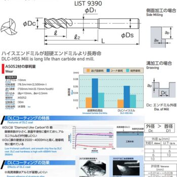 Alternative view of NACHI DLC-mill SLOT Long Shank for Aluminum ø2mm – ø20mm DLCSLTLS LIST 9390