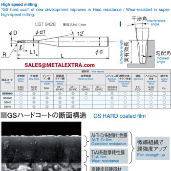 Alternative view of NACHI GS MILL Long Neck Hard Ball 2-Flutes ø0.1mm – ø3mm GSBNH2 LIST9428