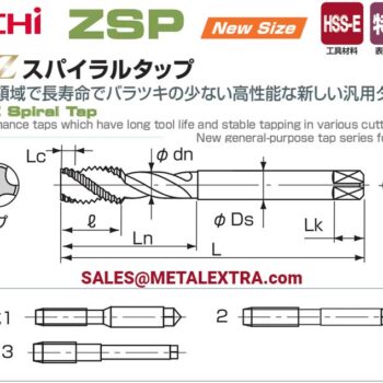 Alternative view of NACHI Spiral Tap Hyper Z 43° ZSP HSS-E, M3 - M24 LIST6850