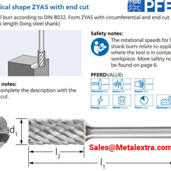 PFERD Carbide Cylindrical Burr, DIN 8032, ZYAS with end cut, 4007220, Ø6mm - Ø16mm - Image 4