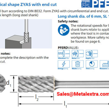 PFERD Carbide Cylindrical Burr, DIN 8032, ZYAS with end cut, LONG SHANK 4007220, Ø8mm - Ø12mm - Image 4