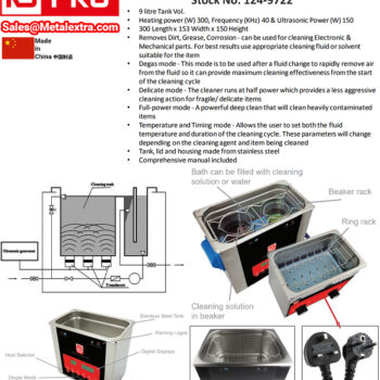 RS PRO Ultrasonic Cleaner 124-9722 (4 Mode Operation) Power; 300W, Capacity; 9L - Image 6