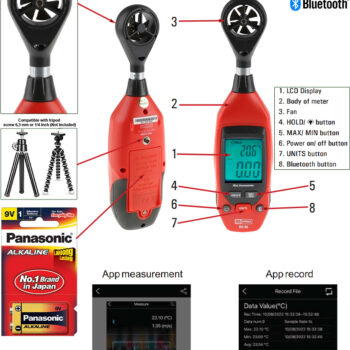 Alternative view of RSPRO Vane Anemometer RS-90 Bluetooth (Air Velocity + Temperature) Range; 25m/s Max