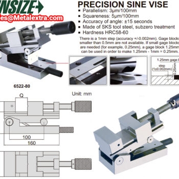 Alternative view of INSIZE Precision Sine Vise 6522-80 46° (SKS Steel, HRC58-60) Jaw opening 80mm
