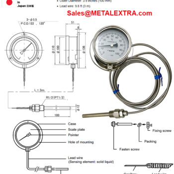 SK SATO Dial Thermometer for Wall Mount LB-100S (Remote Sensing ⌀100mm) Range; 0°C~ 100°C - Image 3
